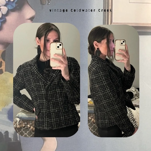 Coldcreek Water vintage black & white tweed front buttons jacket blazer - Picture 4 of 17